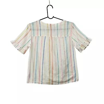 Madewell Daylight Puff Sleeve Button Up V Neck Top Multicolor Striped Sz XS $78 • $7.93