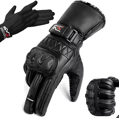 Mens Carbon Knuckle Winter Motorbike Motorcycle Leather Gloves Waterproof Wind • £19.99