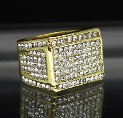 Mens Iced Pinky Ring Cz Band 14k Gold Plated Hip Hop Jewelry • $10.99