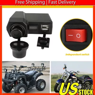 Motorcycle Handlebar Socket Waterproof Dual USB Phone Charger Cigarette Lighter • $13.99