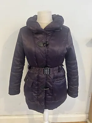 David Barry Quilted Jacket Purple  Size 12 Elasticated Belt Toggle Button Mid • £9.99