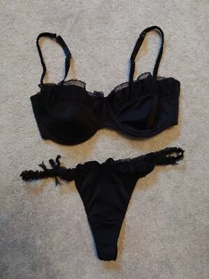 Kelly Brook Bra & Thong Lingerie Set. 36c & 12 Lace Sexy Fancy Dress Up • £12