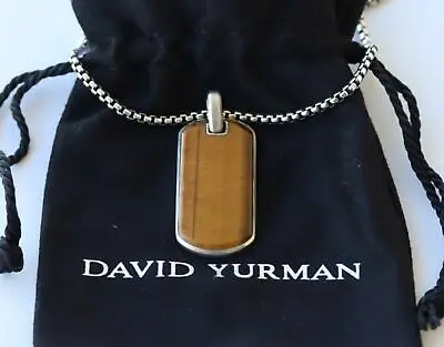 David Yurman Sterling Silver 35mm Streamline Dog Tag Pendant W/ Tigers Eye • $495