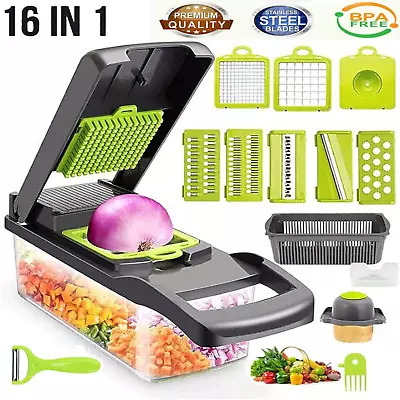 16 In 1 Vegetable Chopper Salad Fruit Vegetable Cutter Food Dice Slicer Peeler • £13.84