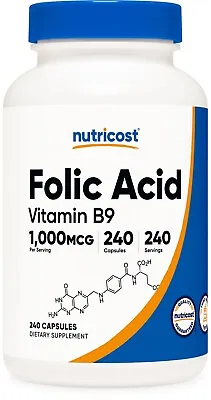 Nutricost Folic Acid (Vitamin B9) 1000 Mcg 240 Capsules - Gluten Free & Non-GMO • $12.99