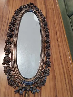 Vintage Coppercraft Guild Long Oval Mirror Tabletop Or Hanging Ribbon Ornate Ros • $34.99