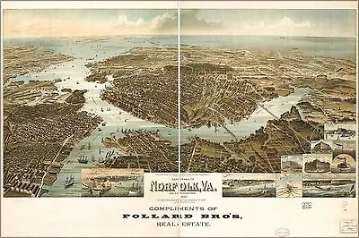 Poster Many Sizes; Panorama Map Norfolk Virginia 1892 • $160.11