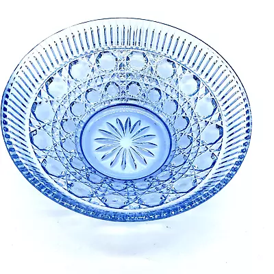 Vintage Federal Glass Windsor Blue Button And Cane Pressed Glass Bowl(s) 7 1/2  • $10.50