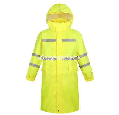 Hi-Vis Class 3 Safety Long Jacket Neon Reflective Rain Coat Hooded Work Parka • $39.99