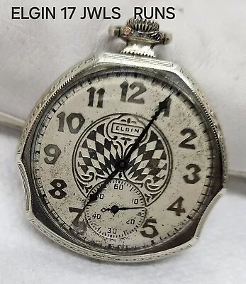 VINTAGE 1924 14K GF ELGIN POCKET WATCH 17 JWLS GRADE 345  SIZE 12s RUNS • $25