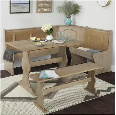 Simple Living Breakfast Nook Set 3 Piece 5 Seat Solid Pine Furniture Rustic Look • $494.14