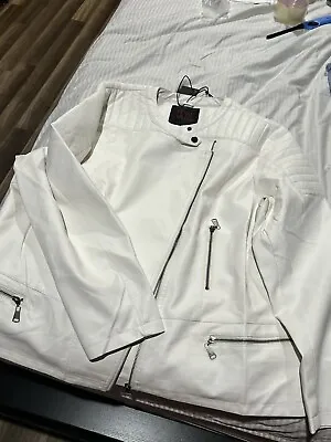 OLIVIA Miller Women Faux Leather Zip Up Moto Biker Jacket White Size 1x • $30