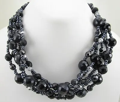 Classic Rj Graziano Gun Metal Faceted Black Crystal Bead Torsade Necklace  • £91.67