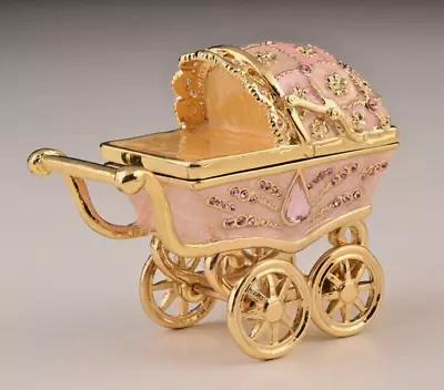 Keren Kopal Pink Baby Carriage Trinket  Box Decorated With Austrian Crystals • $3.25