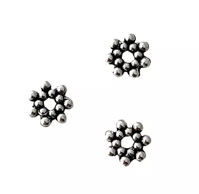 100 Daisy Spacer Beads Silver 6.5x1.7mm Beaded Snowflake Flower Flat Rondelle • $5.99