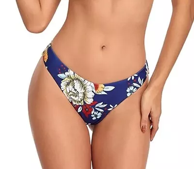 Zaful Blue & Red Tropical Floral Swim Bikini Bottoms • $6.50