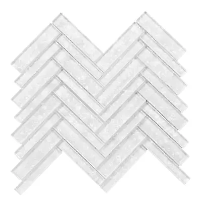 Pure White Pearl Iridescent Crystal Glass Herringbone Mosaic Tile Backsplash • $28.95