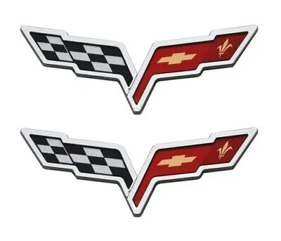 2x For 05-2013 C6 Corvette OEM GM Front Hood & Rear Fascia Crossed Flags Emblems • $28.99