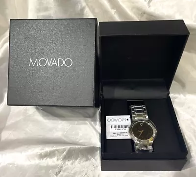 Movado Steel Bracelet & Case Quartz Black Dial Analog Watch 0606781 MSRP $995 • $275