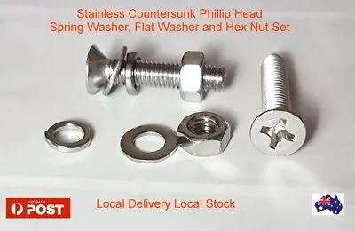 M4 M5 M6 Countersunk Phillip Stainless Bolt Flat Spring Washer Hex Nut Screw Set • $4.50