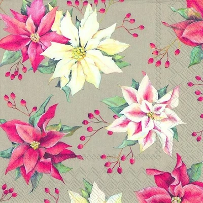 £4.99 • Buy Isabelle Linen Poinsettia Christmas Paper 33cm Square  Lunch Napkins 20 Pack