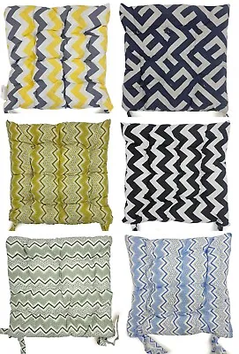 Seat Pad Dining Garden Kitchen Chair Cushions Tie On Zigzag • £4.99