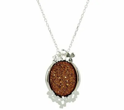 Jmh Jewellery Sterling Silver Shamrock Drusy Quartz 18  Pendant Necklace Qvc $99 • £40.53
