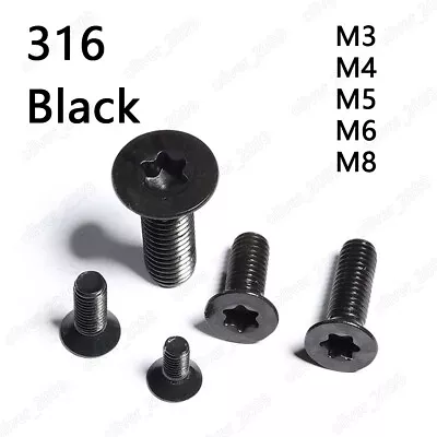 Black 316 Stainless Steel Torx Socket Countersunk Head Screws M3 M4 M5 M6 M8 • $79.96