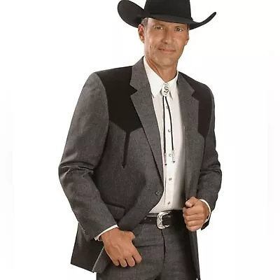 Circle S Dallas Boise Western Sport Coat 42L Heather Charcoal And Black • $64