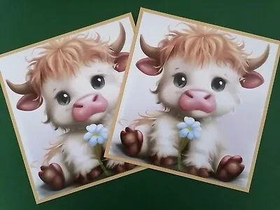 £1 • Buy 2 Cute Handmade Highland Cow Birthday Card Topper Scotland Blue Flower Hairy