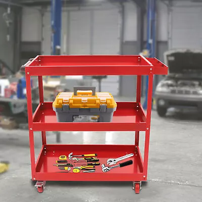 Rolling Cart 3 Tier Tool Carts With Wheels Steel Service Cart Mechanic Red • $94.05