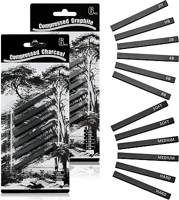 12 Pieces Graphite Material Sticks Square Compressed Charcoal Sticks Drawing Pen • £12.79