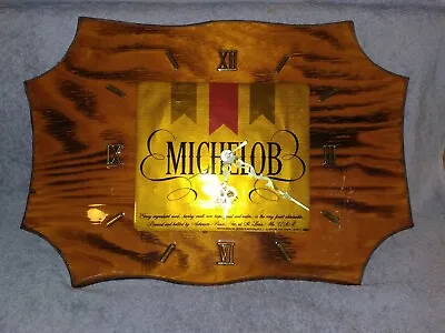 Michelob Clock Handmade Home Made Wood Battery Operated Shellacked WORKS! • $24.99