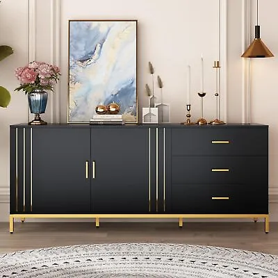 63” Modern Credenza Sideboard Buffet Storage Cabinet With 3 Drawers Metal Legs • $232.74