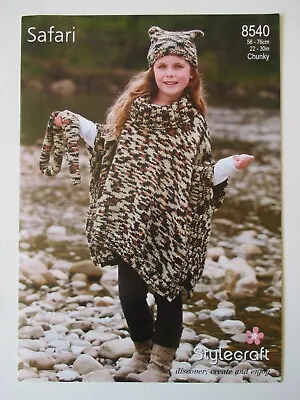 Stylecraft Knitting Pattern 8540 Girls Tabard Hat & Scarf 22-30  Safari Chunky • £2.60