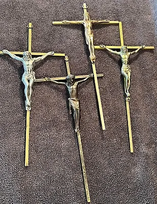 Lot Of (4) INRI Metal Crucifix Cross Jesus Wall Hanging Brass Decoration 5”x10” • $45