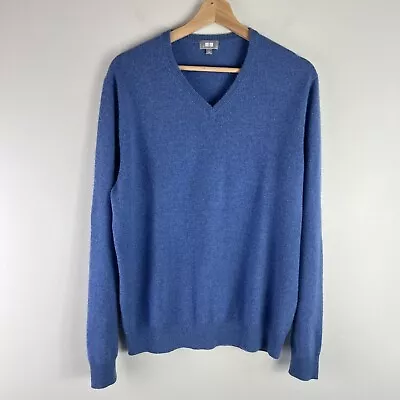 Uniqlo Cashmere Sweater Mens Large Blue V Neck Pullover Jumper Soft Knit • $22.99