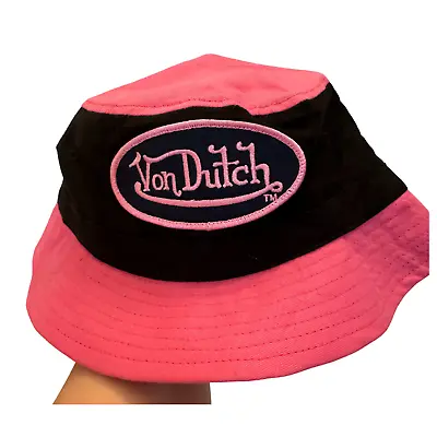 NWOT Von Dutch Kids Bucket Hat Pink And Black Y2K Retro Embroidered • $13.99