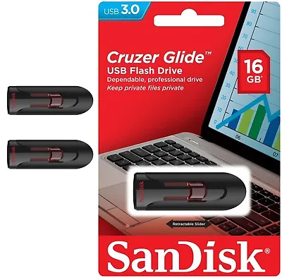 $10.95 • Buy Sandisk Cruzer Glide 16GB USB Drive 3.0 Thumb Memory Stick Pen Retractable Lot 2