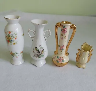 4 Vintage Porcelain Vases Floral Birds Lefton Hand Painted Pre-Owned  • $12