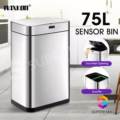 75L Rubbish Bin Motion Sensor Auto Dual Stainless Steel Recycle Trash Waste Can • $155.59