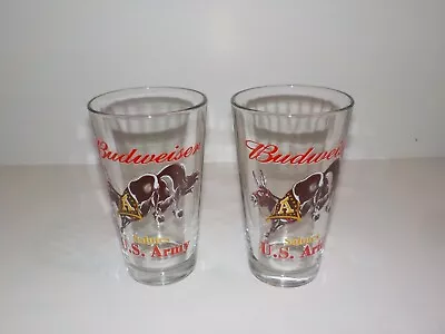Lot Of 2 Budweiser Beer Glasses Salutes U.S. Army Pint Vintage • $17.99