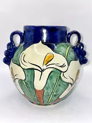 Vintage Mexican Talavera Calla Lily Hand Painted Mora Pottery Vase Mexico  6.25’ • $28.95