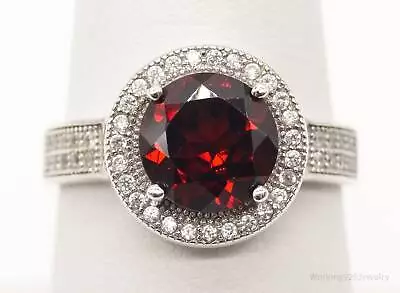 Vintage Garnet Cubic Zirconia Sterling Silver Ring - Size 7 • $95