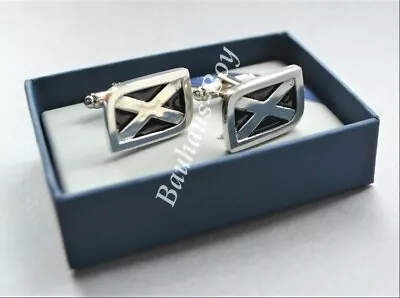 CUFFLINKS BLACK ENAMEL PEWTER SALTIRE FLAG MADE IN SCOTLAND Sgian Dubh Company • £17.99