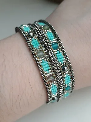 Hipanema Silver & Turquoise Wrap Bracelet/Chocker Necklace • £22