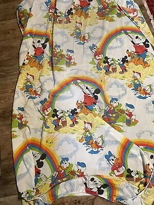 Vintage Disney Mickey Mouse Fitted Sheet Twin Rainbow Painting Donald Duck • $8.25