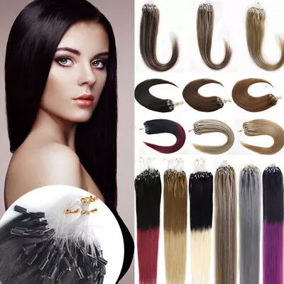 Easy Loop Micro Ring Human Hair Extensions Silicone MicroBead Link Straight Hair • $36