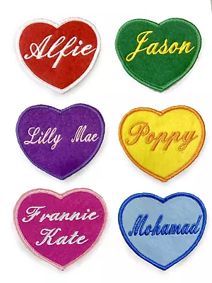 Personalised Embroidered Name Patch  Badge Heart Iron On Patch Love Heart Custom • £3.50