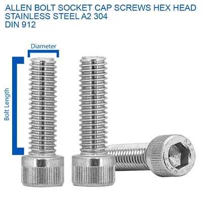 £9.29 • Buy M2 M2.5 M3 M4 Cap Head Allen Bolts Stainless Steel Socket Screw Din 912
